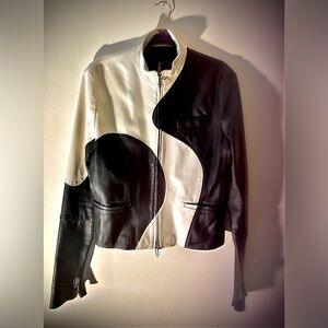 #OffWhite Black & White Colorblock Leather Jacket